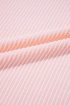 Pink Corded Knit Color Block Pocketed Crew Neck T Shirt