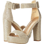Dream Pairs Womens 5.5 Gold Glitter 5.75" Heel Open Round Toe Ankle Strap Shoes
