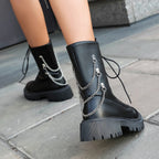 Women’s Chunky Heel Mid-Calf Dr. Style Boots – Large Size Fall & Winter Boot