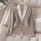 Women’s Contrasting Color Blazer – Elegant Button Formal Jacket