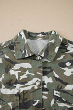 Green Camo Chest Pockets Loose Jean Jacket