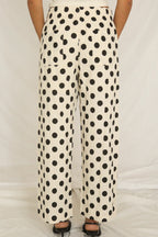 White Polka Dot Print Patched Pocket Loose Pants