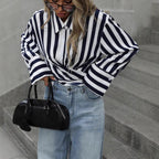Women's Striped Long-Sleeve Loose Shirt – S–2XL