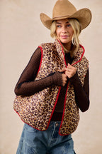 BiBi Leopard Print Piping Detail Quilted Vest