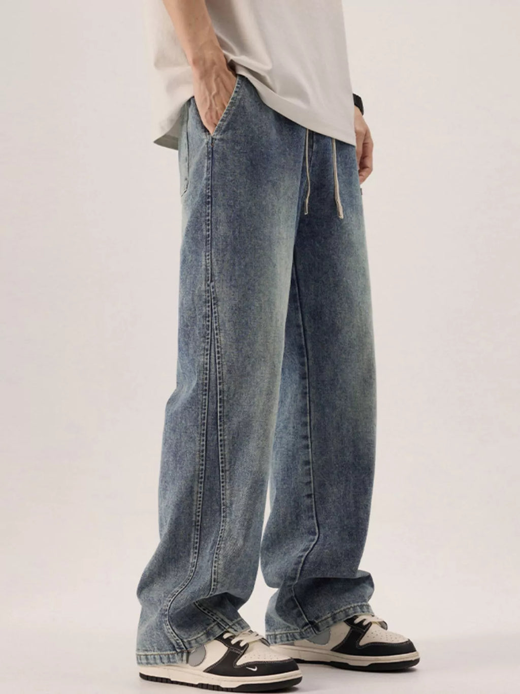 Men's Regular and Plus Size Vintage Wash Loose Fit Jeans