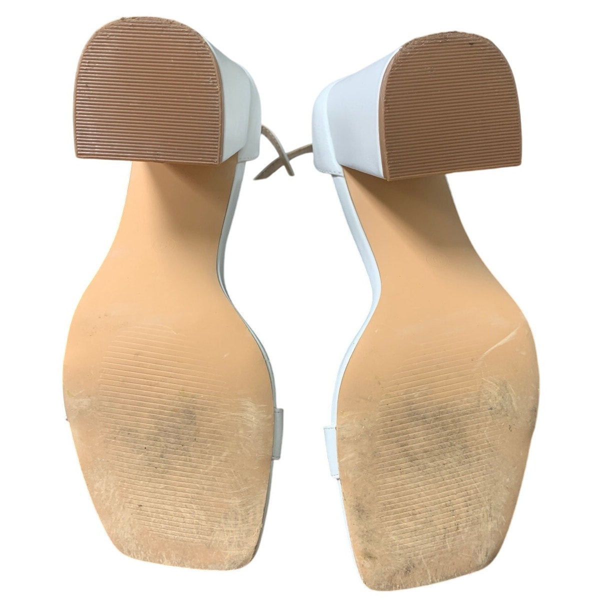 Idifu Womens Size 9 White Faux Leather 4" Block Heel Open Toe Ankle Strap Shoes