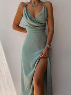Ruched Slit Spaghetti Strap Dress