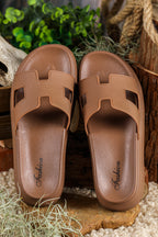 Henley Cutout Design Open Toe Platform Slippers