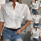 🌸 Women's V-Neck Stand Collar Embroidered Lace Blouse