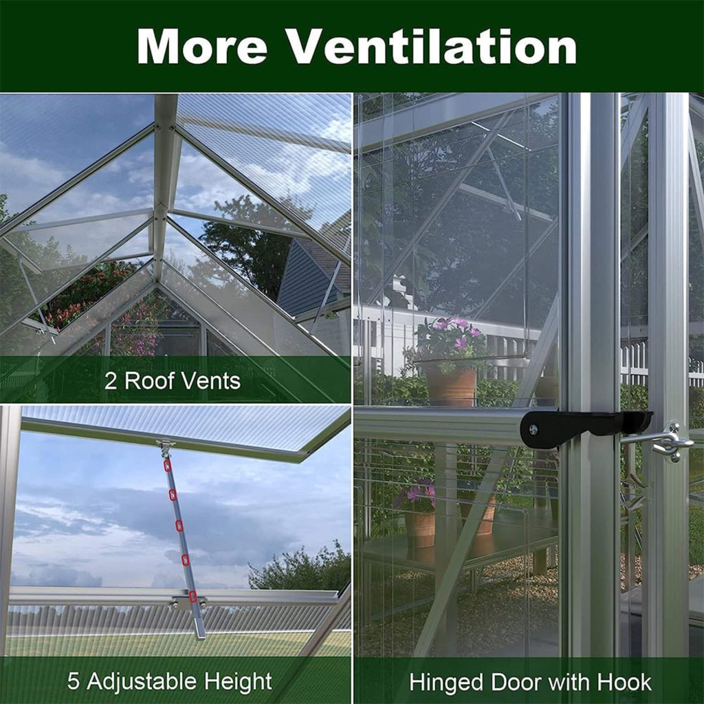 [06X12FT] Heavy-Duty Outdoor Aluminum Polycarbonate Walk-In Greenhouse With Lockable Hinged Door (SAK85247)