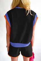 Rose Red Contrast Trim Cap Sleeve Tee Shorts Set