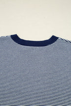 Blue Striped Colorblock Patchwork Dolman Oversize Tunic Sweater
