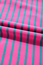 Pink Stripe Collared V Neck Puff Sleeve T Shirt Dress