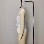 French-style Satin V-neck Slim-fit Sleeveless Blouse With Tie Detailing