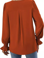 V-Neck Long Sleeve Ruffle Cuff Blouse