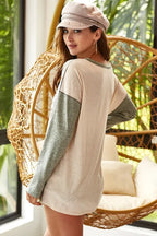 Women’s Color Block Camo T-Shirt – Casual Round Neck with Out Stitching