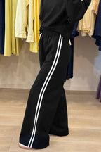 Dirty blue Varsity Striped Detail Crewneck Pullover Elastic Sweatpants 2pcs Outfit