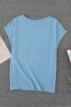 Light Blue Solid Color Short Sleeve Basic T Shirt with Patch Pocket