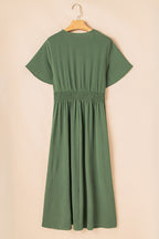 Four Leaf Clover Surplice Neckline Shirred High Waist Plus Size Maxi Dress