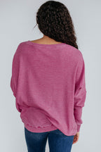 Dark Grey Waffle Knit Patchwork Long Sleeve Loose Top