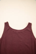 Red Dahlia Solid Color Ribbed Ruffle Tank Top and Pants Set