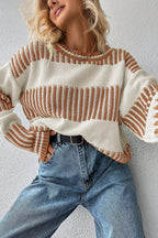 Light Blue Two Tone Striped Patchwork Drop Shoulder Sweater