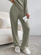 Ribbed Knit V-Neck Top and Pants Set
