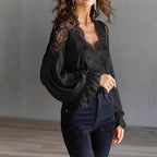 Lace-Panel Puff Sleeve Pleated Ruffle Shirt | Ballet Style