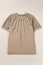 Blackish Green Seamed Detail Contrast Lace Raglan Sleeve Tee