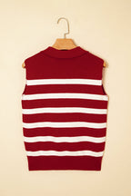 Red Stripe Collared Split Neck Sweater Vest