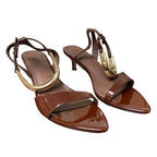 Coutgo Womens Size 9 Dark Brown 2" Low Kitten Heel Ankle Strap Open Toe Shoes