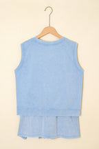 Myosotis 2 Pieces Mineral Wash Cotton Tank Top Lined Split Skirt Set