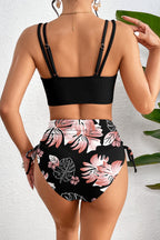 Black Ribbed Knit High Waist 2pcs Bikini Swimsuit