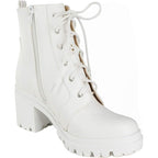 SODA Indiana Women Size 8 White Faux Leather Lace Up 3" Chunky Heel Combat Boots