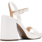 Dream Pairs Women Size 8 White Faux Leather 4.5" Chunky Heel Open Toe Shoes