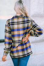 Green Geometric Plaid Print Pocketed Shacket