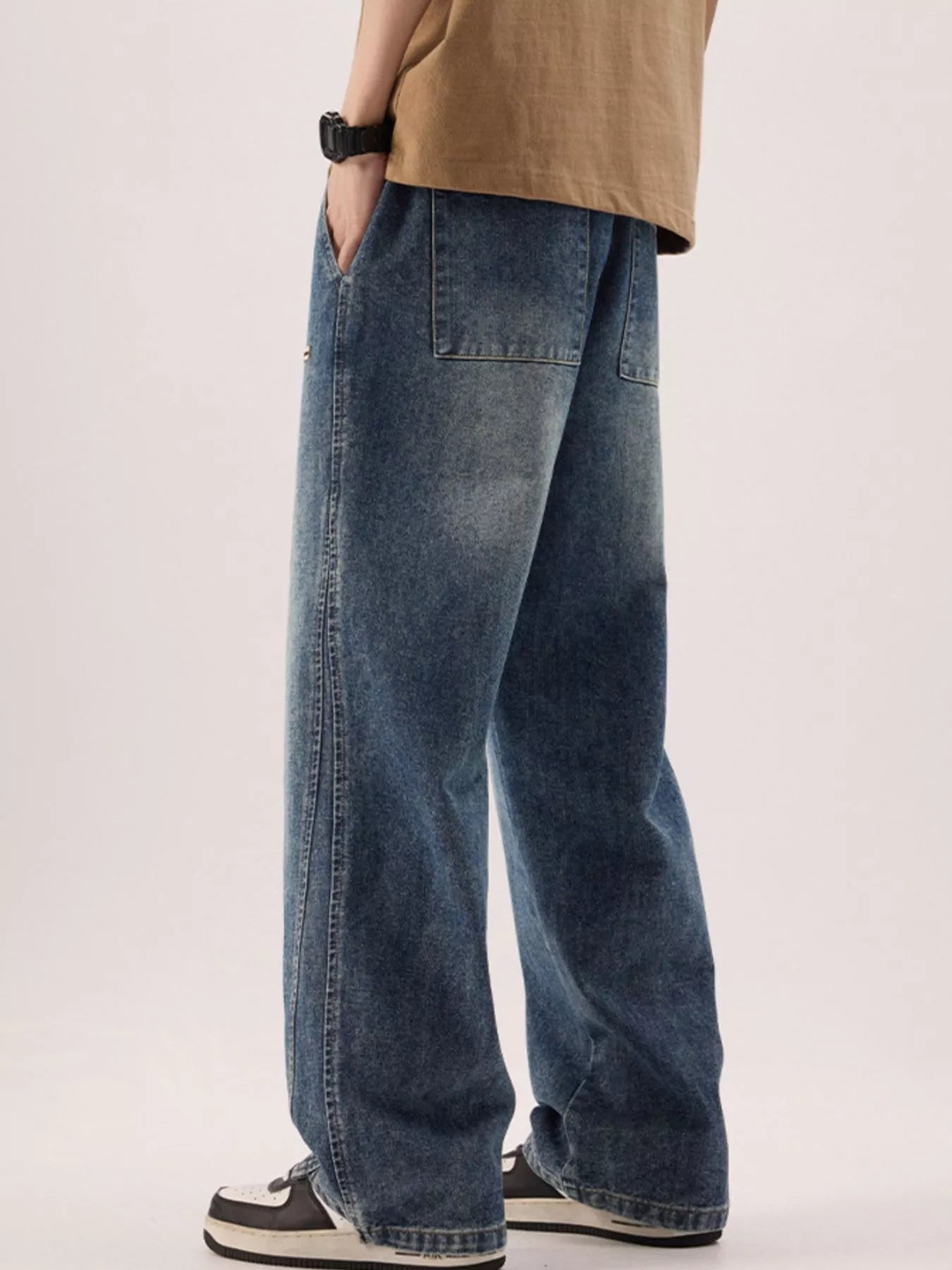 Men's Regular and Plus Size Vintage Wash Loose Fit Jeans