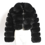 Women's Fur Coat Fox Fur Stitching Short Lapel Long Sleeve Coat