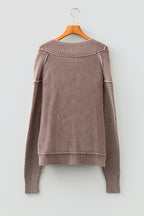 Chestnut Mineral Wash Exposed Seam Patchwork Knit Open Sweater Cardigan