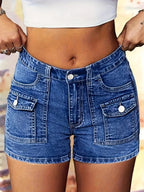 Retro Stretch Denim Work Shorts Stylish Pocketed Comfortable