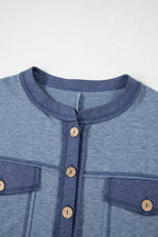 Beau Blue Patchwork Pocket Short Sleeve Jumpsuit