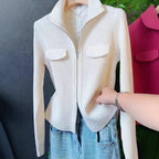 Polo Collar Solid Color Sweater All-match Long Sleeve