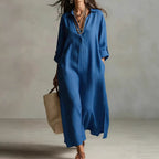 Women's Casual Long-Sleeve Linen Shirt Dress – Relaxed Fit