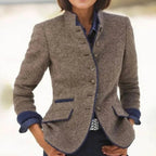 Women’s Color-Block Woolen Jacket – Multi-Button Casual Elegant Coat
