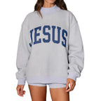 Printed Letter Crewneck Long-Sleeve Loose-Fit Versatile Sweatshirt