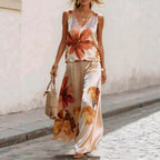 Women's Sleeveless Floral Printed Vest & Pants Two-Piece Set