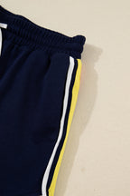 Bluing Colorful Striped Accent Varsity Long Sleeve Pullover and Shorts Matching Set