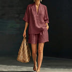 Women's Loose Batwing Sleeve Two-Piece Set – Casual Summer Beach Outfit