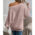 Off-Shoulder Batwing Sweater – Loose Knit Pull-Over for Fall