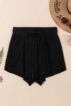 Black High Waisted Drawstring 2-in-1 Side Pocket Color Block Bikini Shorts